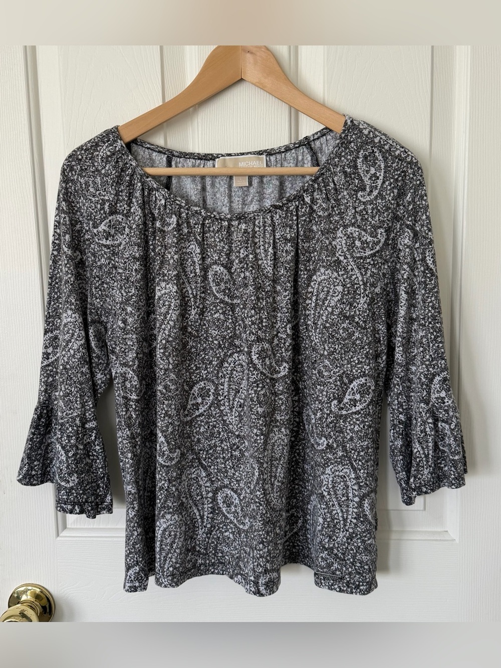 Michael Kors Black & White Paisley Scoop Neck Blouse